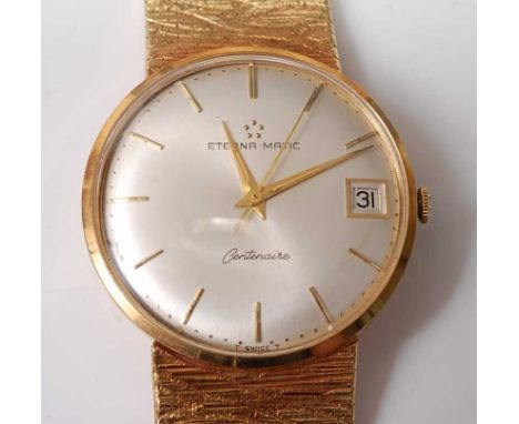A Gents 18ct yellow gold EternaMatic 'Centiniare' automatic wristwatch, having a round silvered baton dial with sweep second 