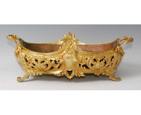 A 19th century Rococo Revival gilt bronze jardiniere, of swept oval form, decorated with acanthus leaves, C-scrolls, flowers 