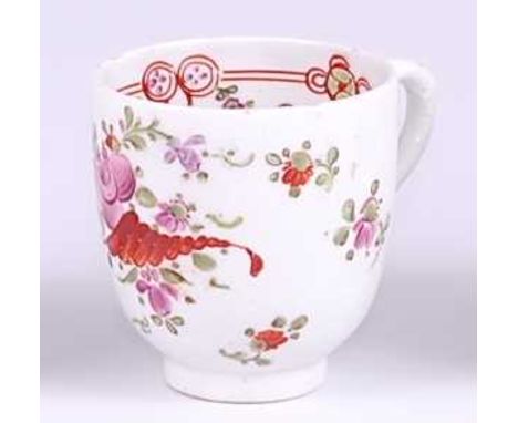 A Lowestoft porcelain coffee can, polychrome enamel decorated in the Curtis pattern, circa 1780, 6cm