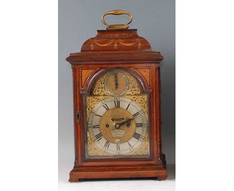 John Dowson of London - a George III walnut cased bracket clock, having a caddy top over arched brass dial with strike/silent