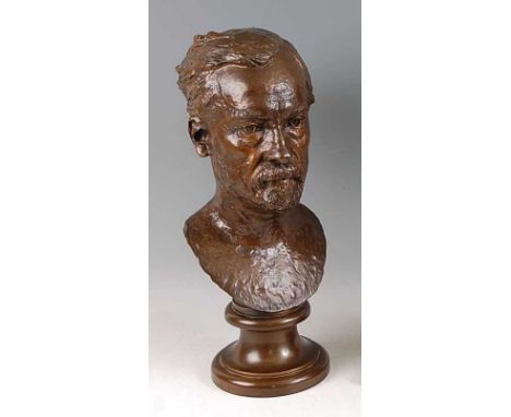 Paul Dubois (1829-1905) - a large bronze portrait bust of the scientist Louis Pasteur, naturalistically modelled, mid-brown p