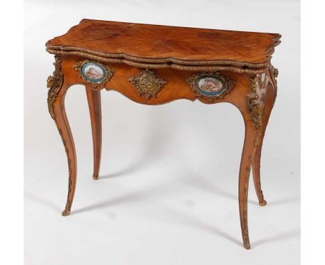 A late 19th century French kingwood and gilt bronze mounted card table, in the Louis XV taste, the four-quarter veneered and 