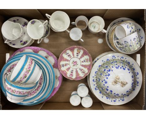 A QUANTITY OF ENGLISH PORCELAIN PART TEA SERVICES, INCLUDING SPODE COPELAND TEA SERVICE WITH STYLISED IRIS AND LEAF DECORATIO