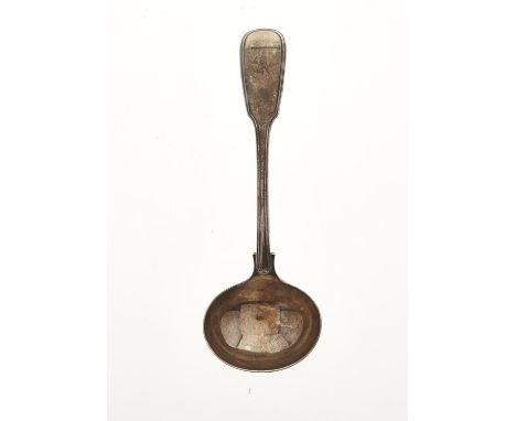 A WILLIAM IV SILVER SAUCE LADLE, FIDDLE AND THREAD PATTERN, INITIALLED A, BY WILLIAM CHAWNER, LONDON 1830, 2OZS 15DWTS Condit