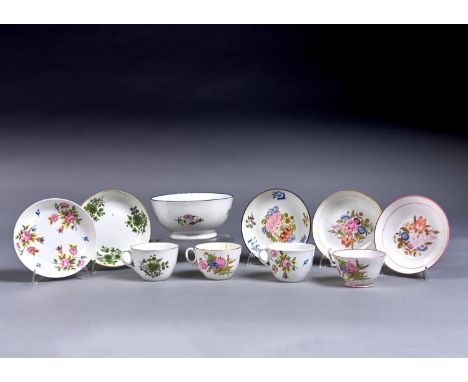 A GROUP OF NEW HALL CIRCLE MARKED TEAWARE, C1815-20, VARIOUS PATTERNS, SLOP BASIN 16CM DIAM (10) Condition reportGreen monoch