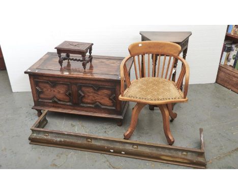 AN OAK SIDE TABLE IN LATE 17TH C STYLE, CANTERED RECTANGULAR TOP, SINGLE FRIEZE DRAWER, FOLIATE CARVED WITH FLANKING PANELS T