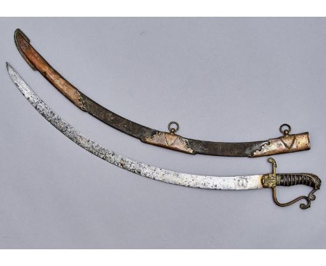 AN ENGLISH OFFICER'S SABRE, C1800 THE BLUED GILT BLADE ETCHED WITH TROPHIES AND FOLIAGE, INSCRIBED S BRUNN SWORD CUTLER TO HI