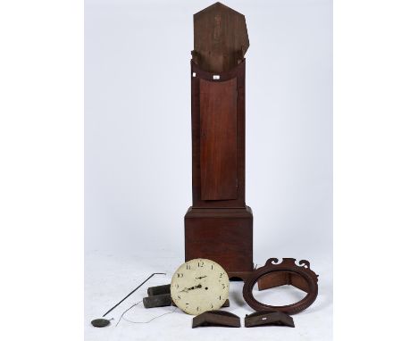 A GEORGE III MAHOGANY LONGCASE CLOCK, THE SHAPED FRET CUT CORNICE CENTRED ON A SHADED INLAID OVAL ABOVE REEDED CAVETTO CIRCUL