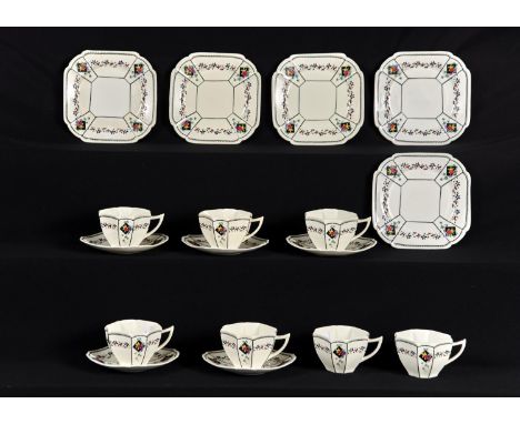 A SHELLEY BONE CHINA TEA SERVICE, C1926, OF QUEEN ANNE SHAPE AND DECORATED IN THE GARLAND OF FLOWERS PATTERN, SIDE PLATE 16CM