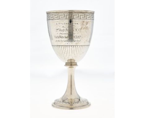 A VICTORIAN SILVER CUP, ENGRAVED WITH GREEK KEY BORDERS AND INSCRIBED LITTLEHAMPTON MAY 1882 2ND REGT SUSSEX R. V. PRESENTED 