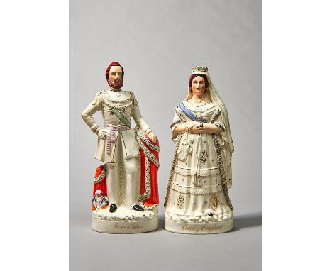 TWO STAFFORDSHIRE FLATBACK PORTRAIT FIGURES OF QUEEN VICTORIA AND THE PRINCE OF WALES, SAMPSON SMITH, C1875, 44 AND 45CM H Co