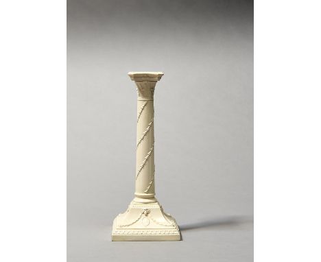 A WEDGWOOD QUEENSWARE NEO CLASSICAL STYLE CANDLESTICK, 1890, 29CM H, IMPRESSED MARKS Condition reportProfessional restoration