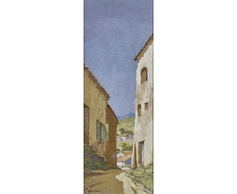 F HODGKINSON, 20TH CENTURY - CALDETAS, SIGNED, OIL ON PANEL, 19 X 34CM Condition reportGood condition
