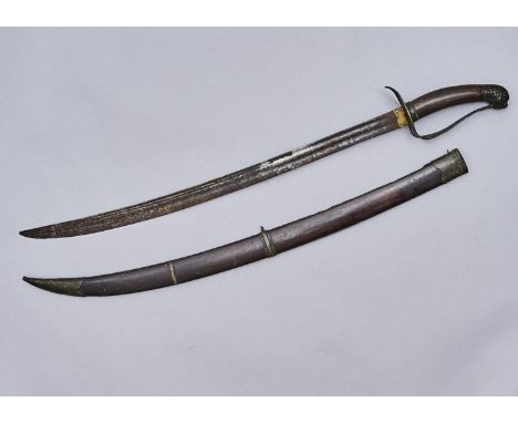 A VIETNAMESE SWORD, GUAM, 19TH C, WITH FULLERED BLADE, STEEL HILT, CHASED LION'S HEAD POMMEL AND WOOD GRIP, THE HARDWOOD SCAB