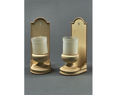 A PAIR OF COLEFAX &amp; FOWLER CREAM AND STONE PAINTED BRASS DITCHLEY WALL LIGHTS,&nbsp; LATE 20TH C, THE URNULAR LAMP BOWL W