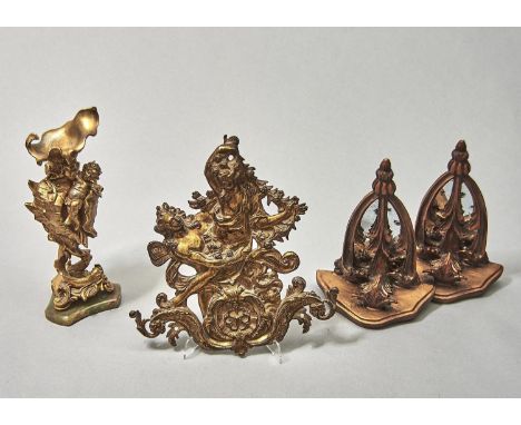 AN ENGLISH OR FRENCH ORMOLU FURNITURE OR CLOCK MOUNT OF FLORA AND ZEPHYR, MID 19TH C, 29CM H, A FIN DE SIECLE FRENCH GILTMETA