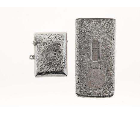 A VICTORIAN SILVER SLIDE-ACTION CARD CASE, FOLIATE ENGRAVED AND INSCRIBED H BANKS DERBY, 85MM L, BY HENRY WILLIAMSON LTD, CHE