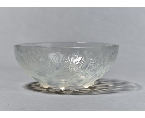 'GUI'. A LALIQUE SEMI OPALESCENT GLASS BOWL, C1930, NO 3223, DESIGNED 1921, 24CM DIA, MOULDED MARK R LALIQUE Condition report