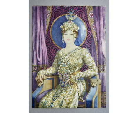 BRITISH (?) SCHOOL, LATE 19TH C - PORTRAIT MINIATURE OF SARAH BERNHARDT AS THE EMPRESS THEODORA OF BYZANTIUM, THREE QUARTER L