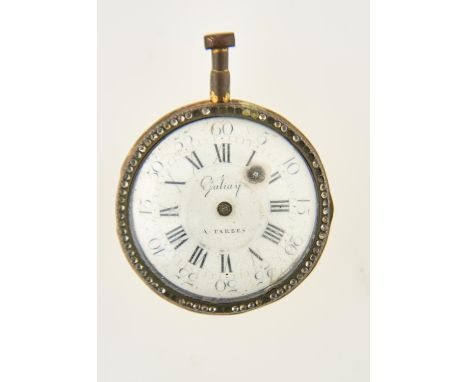 A FRENCH GILTMETAL VERGE WATCH, GALIAY A TARBES, THE MOVEMENT SIGNED AS THE DIAL, WITH FOLIATE PIERCED AND ENGRAVED BRIDGE BA