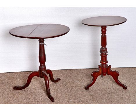 A GEORGE III FRUITWOOD AND OAK TRIPOD TABLE, C1800, 67CM H, 60CM DIAM AND A VICTORIAN WALNUT TRIPOD TABLE WITH PROFILE LEGS C