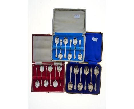 A SET OF SIX GEORGE V SILVER COFFEE SPOONS BY HARRISON BROTHERS AND HOWSON, SHEFFIELD 1919, CASED AND TWO OTHER CASED SETS OF