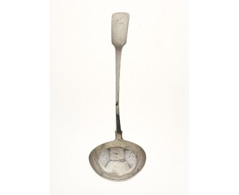 AN IRISH GEORGE III SILVER SOUP LADLE, FIDDLE PATTERN, CRESTED, BY RICHARD WHITFORD, DUBLIN 1813, 5OZS 10DWTS Condition repor