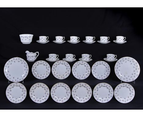 AN AYNSLEY BONE CHINA TEA SERVICE, C1900, DECORATED WITH THISTLE FLOWERS AND GILT, JUG APPROX 95MM H, PRINTED MARK (34) Condi