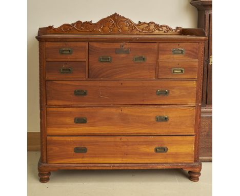 A CHINESE CAMPHOR WOOD MILITARY SECRETAIRE CHEST OF DRWERS FOR THE BRITISH COLONIAL MARKET, LATE 19TH C, IN TWO HALVES WITH L