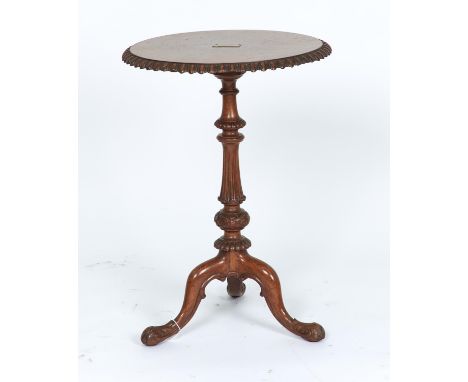 A VICTORIAN AMERICAN WHITE OAK AND BURR OAK TRIPOD TABLE IN THE MANNER OF GILLOWS, C1840, THE BURR OAK VENEERED TOP WITH LATE