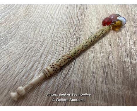 *BONE LACE BOBBIN - INSCRIBED 'AGNES DUNDING' - WITH SPANGLES 