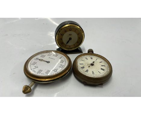 TWO POCKET WATCHES FOR SPARES OR REPAIR, TINY MANTLE CLOCK