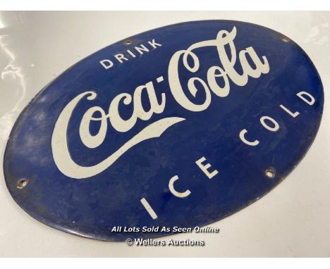 *ORIGINAL 'COCA COLA ICE COLD' ENAMEL ADVERTISING SIGN/ 40.5X28CM