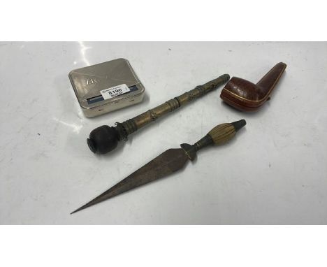 BARLING'S PIPE WITH SIVER COLLAR IN FITED LEATHER CASE, ZIG-ZAG CIGARETTE CASE, OTHER COLLECTIBLES