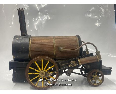 LARGE HEAVY VINTAGE MODEL ELECTRIC STEAM ENGINE MADE FROM CAST IRON, BRASS AND WOOD. REPORTED TO BE IN WORKING ORDER BUT IN N