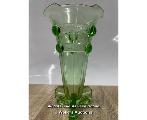 Art Deco Vaseline Uranium Green Glass Ribbed Mixing Bowl With Pour