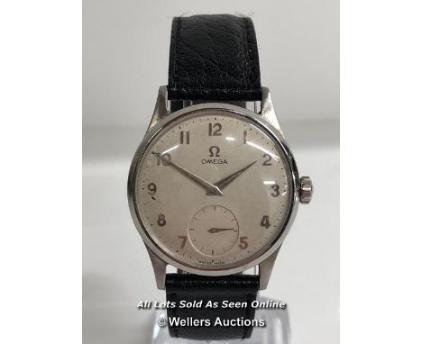 OMEGA DENNISON WRISTWATCH, C.1950'S, MANUAL WIND MOVEMENT CAL 266, SILVER SIGNED DIAL WITH ARABIC HOUR MARKERS AND SUB SECOND