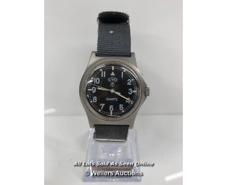 CWC BRITISH MILITARY ISSUED WRISTWATCH, C.1990, G10 QUARTZ MOVEMENT, BEAD BLASTED STEEL CASE, BLACK ARABIC DIAL MARKED WITH C