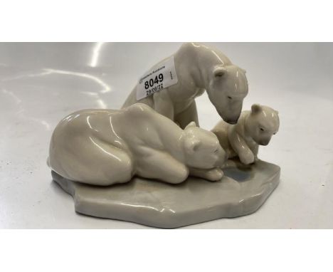LLADRO GROUP OF THREE POLAR BEARS BY AN ICE HOLE