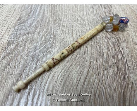 *BONE LACE BOBBIN - INSCRIBED 'AGNES DUNDING' - WITH SPANGLES 
