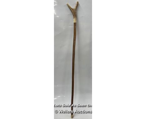 *RED DEER ANTLER WALKING MOTTLED HAZEL THUMB STICK LEVEN GOLF COARSE / 108CM