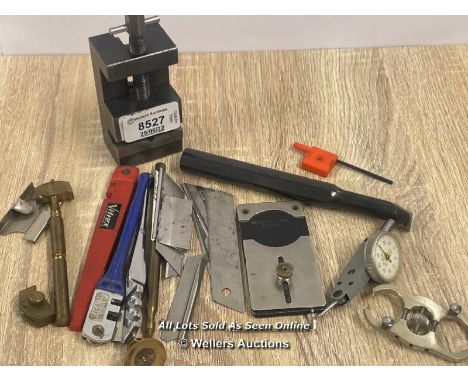 JOB LOT OF CLOCK &amp; WATCH MAKERS TOOLS INCL.  GLASS/CRYSTAL CUTTERS, WATCH MAKERS BERGEON GLASS FITTING TOOL NO.4266, MERC