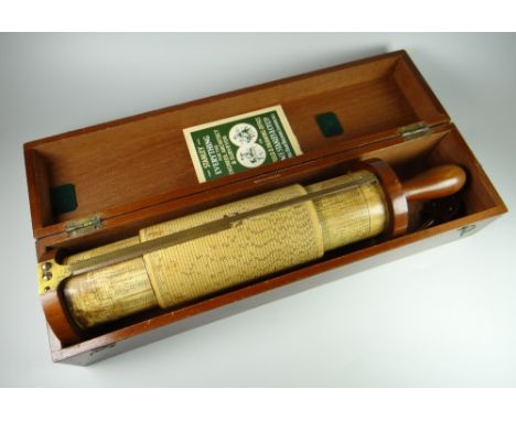 STANLEY FULLER CALCULATOR having mahogany handle & top in original fitted mahogany case with mounting bracket with serial num