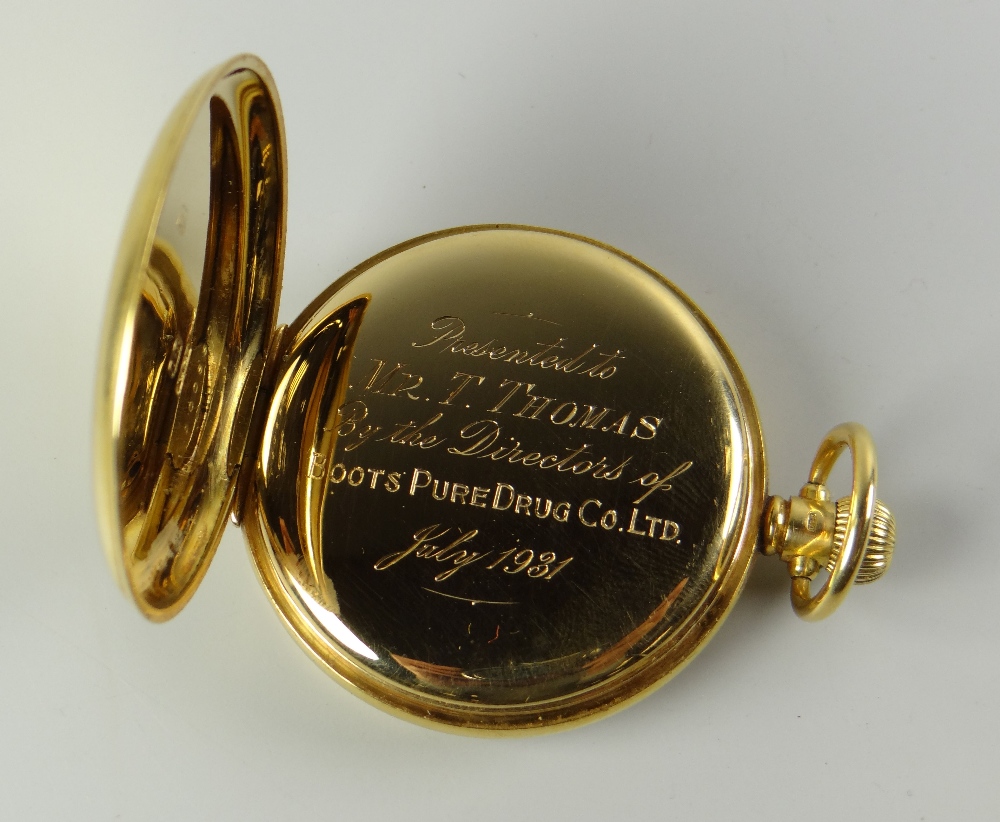 AN 18CT GOLD GENTLEMAN'S POCKET WATCH with engraved initials to back