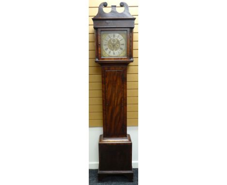 EIGHTEENTH CENTURY MAHOGANY EIGHT-DAY LONG CASE CLOCK the brass face having silvered Roman numerals chapter ring Mark Thomas 