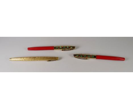 THREE VARIOUS SHEAFFER PENS including a vintage gold flashed Lady Sheaffer Seaspray with barley corn finish, gold plated clip
