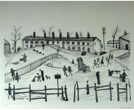 LAURENCE STEPHEN LOWRY limited edition (58/75) lithograph - 'Winter in Broughton', original date 1969, signed, 51 x 63cms