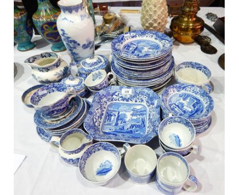 A Spode pottery "Italian" design part dinner and part tea service decorated in floral and landscape scenes together with othe