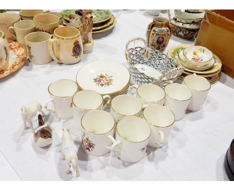 Royal Worcester china coffee cans and saucers with gilt edge and floral decoration together with a quantity of 19th century a