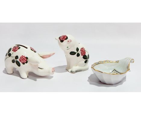 Plichta ceramic piggy bank with floral decoration, 12cm long, a Plichta ceramic decorative cat with floral decoration and a R